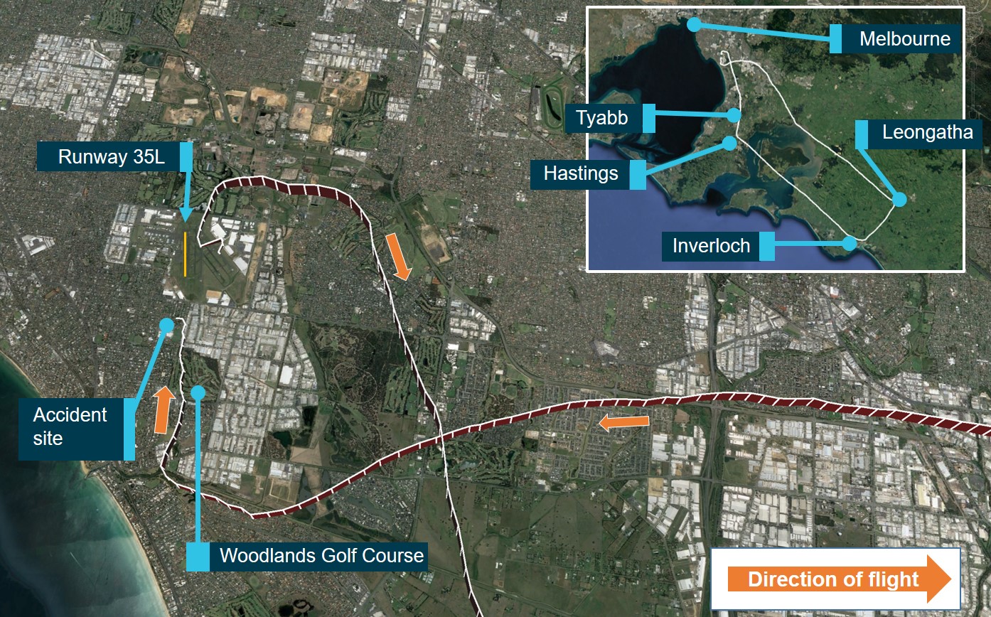 Figure 1: VH-EWE flight path.<br />
Source: Flight Aware flight data and Google Earth, modified by ATSB