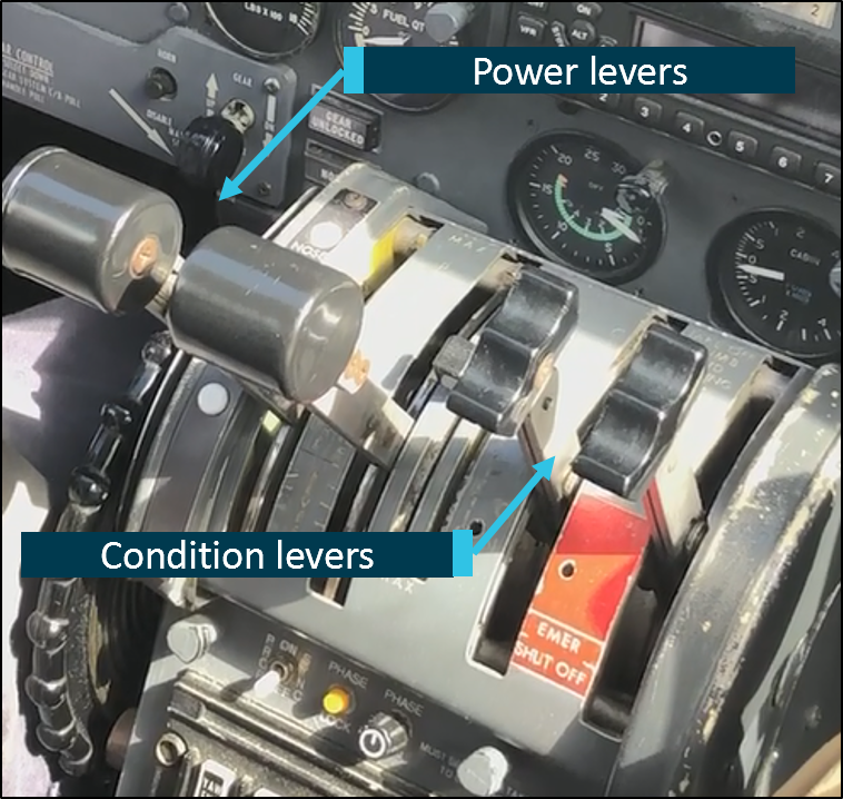 Figure 3: Engine control levers.<br />
Source: ATSB