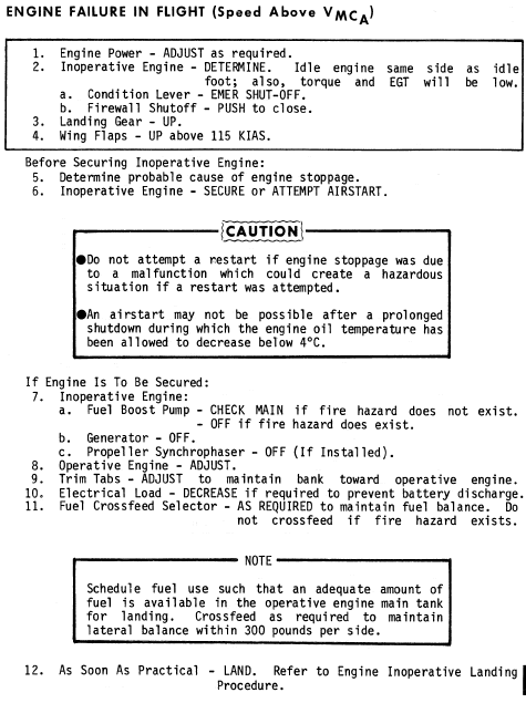 Figure 16: POH engine failure checklist.<br />
Source: Cessna 441 Pilot’s operating handbook