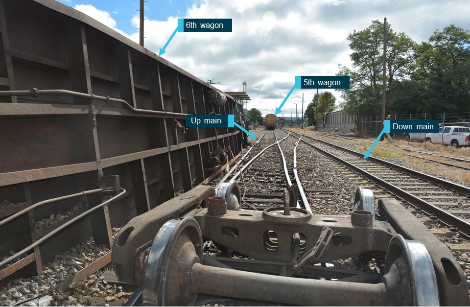 Figure 3: Derailed wagon and detached bogie.<br />
Source: OTSI