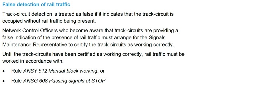 Figure 10: Unreliable track-circuit operation.<br />
Source: ARTC, Extract from ANGE 220 Unreliable Track-Circuit Operation