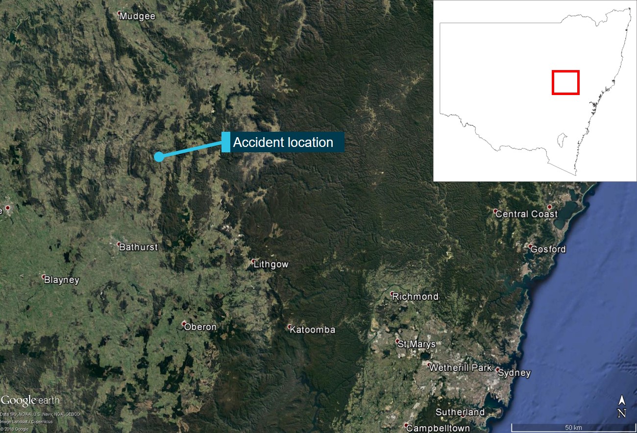 Figure 1: Accident location.<br />
Source: Google, annotated by the ATSB