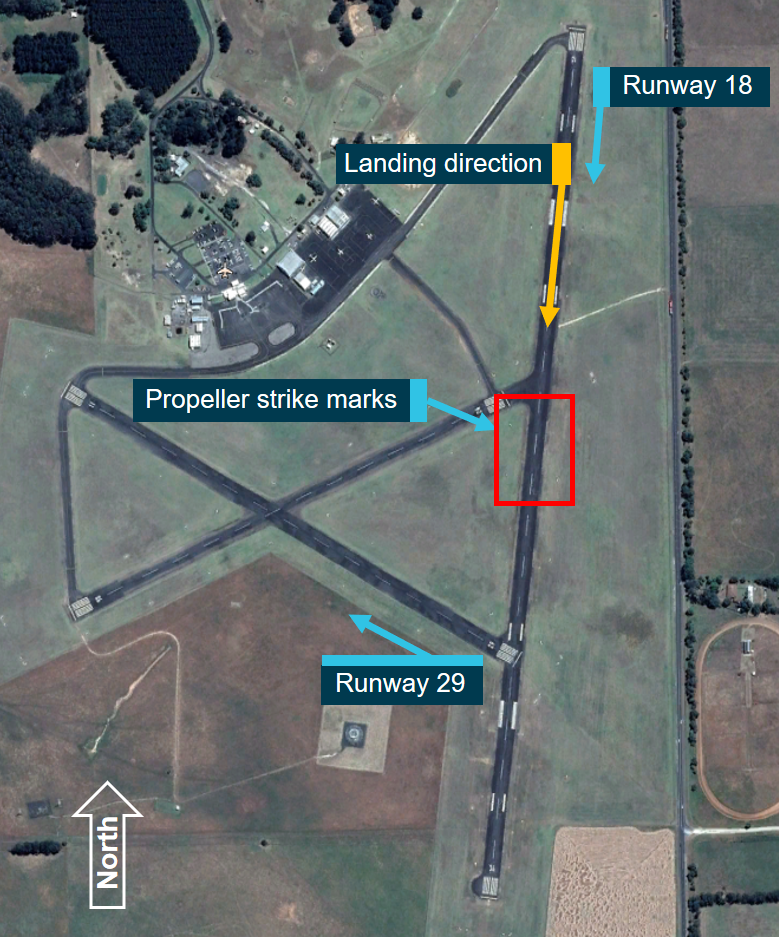 Figure 1: Mount Gambier Airport overview.<br />
Source: Google Earth, annotated by ATSB.