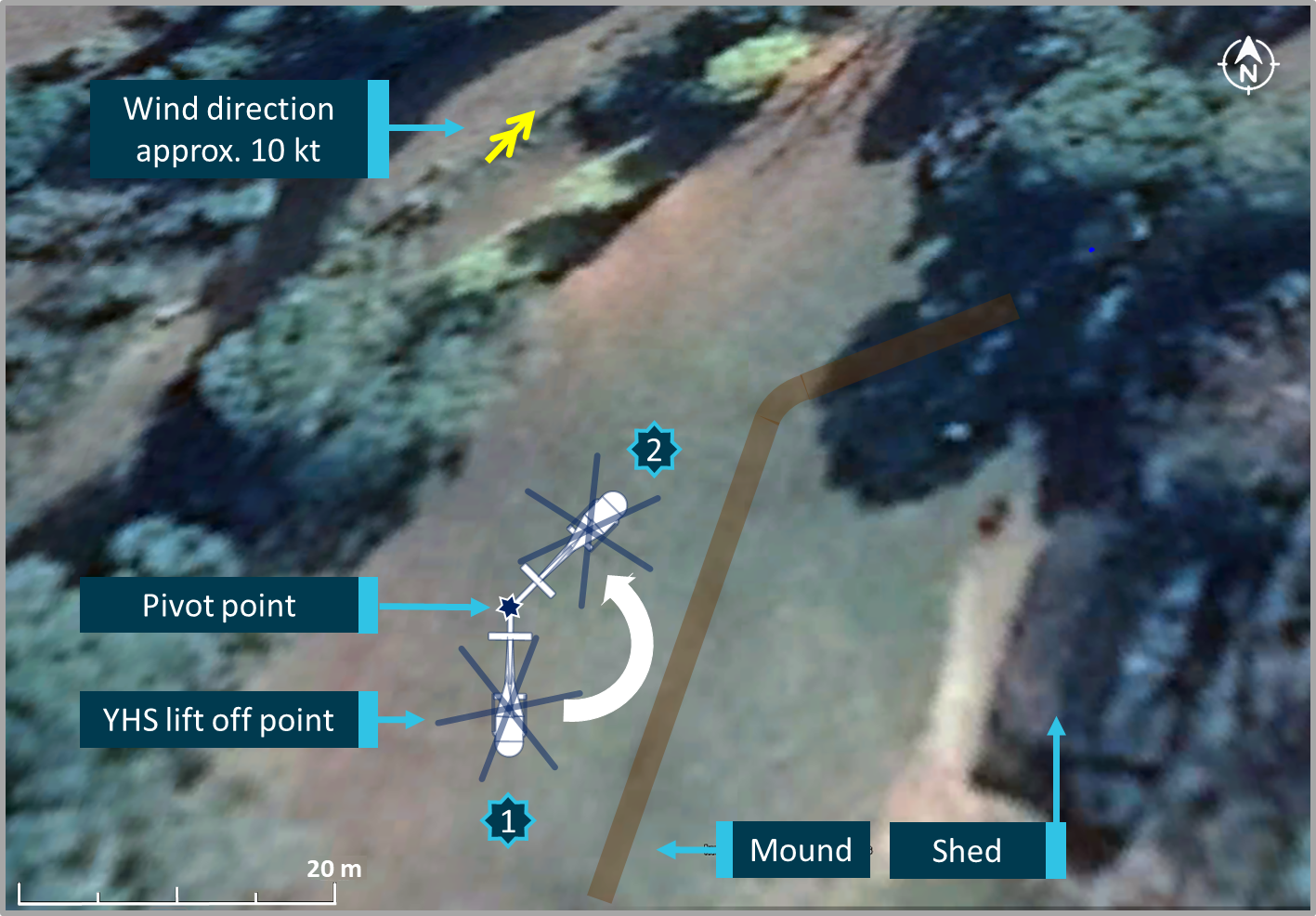 Figure 1a: Accident sequence.<br />
Source: ATSB analysis of information from pilot and witness video (partial) superimposed on Google Earth image