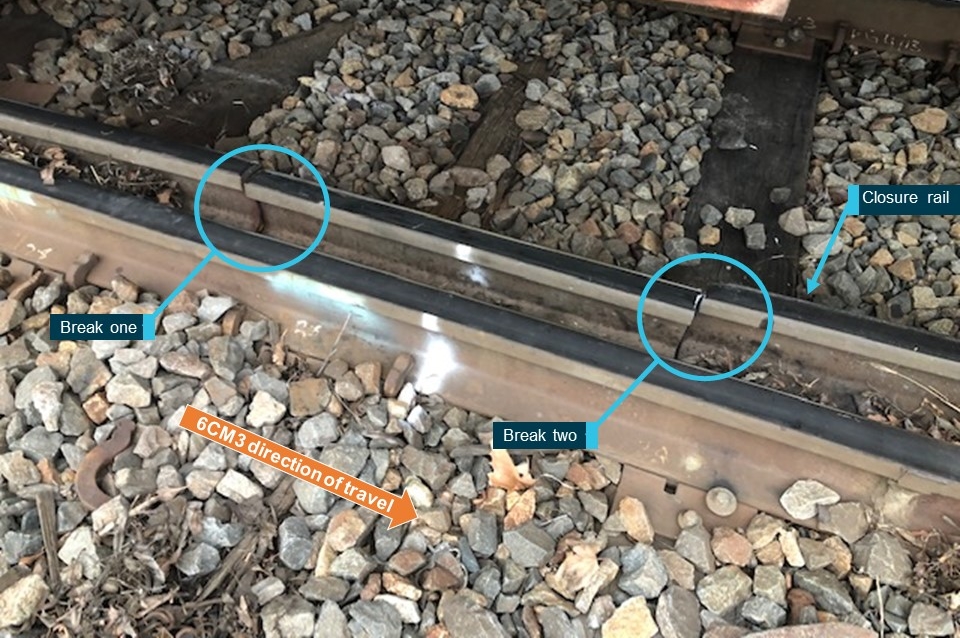 Figure 3: Broken rail segment.<br />
Source: Pacific National, annotated by OTSI