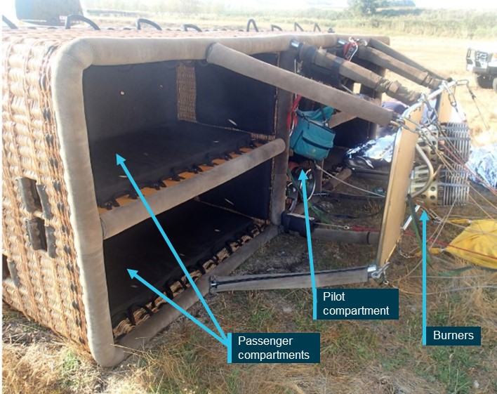 Figure 1: VH-LNB basket final resting position.<br />
Source: Victoria Police. Annotated by ATSB