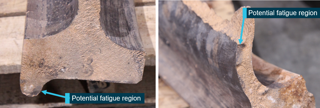 Figure 2: Two fatigue regions in the flange (left) and the plate (right).<br />
Source: ATSB