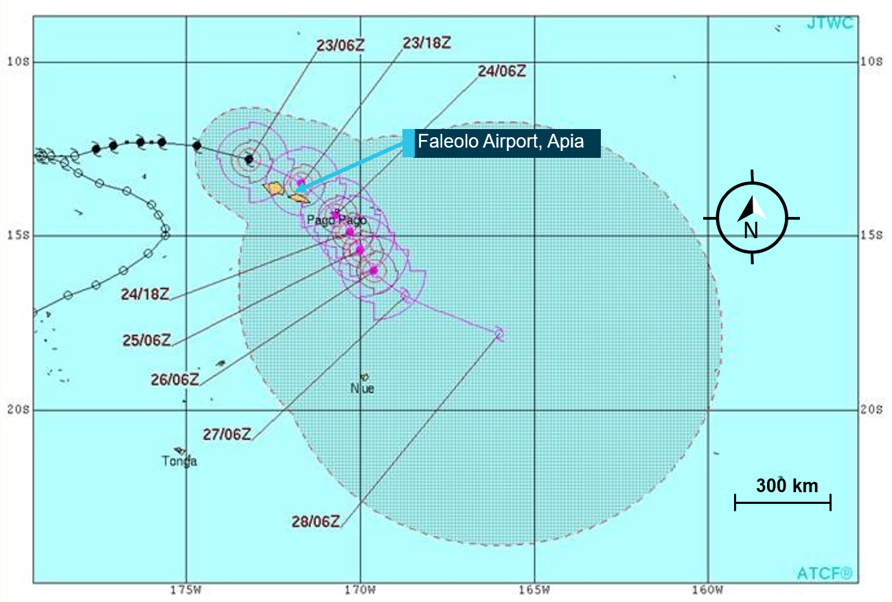 Figure 6: JTWC Cyclone Advisory No: 14, issued 0900 on 23 April – issued after landing.<br />
Source: JTWC, annotated by the ATSB.