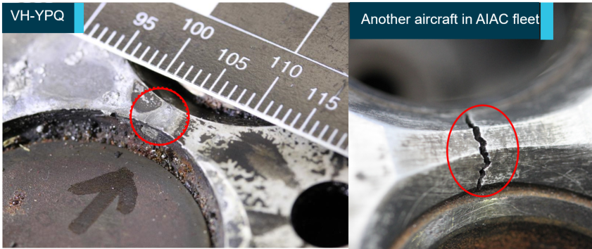 Figure 7: Cylinder cracks in VH-YPQ and another aircraft.<br />
Source: AIAC and ATSB