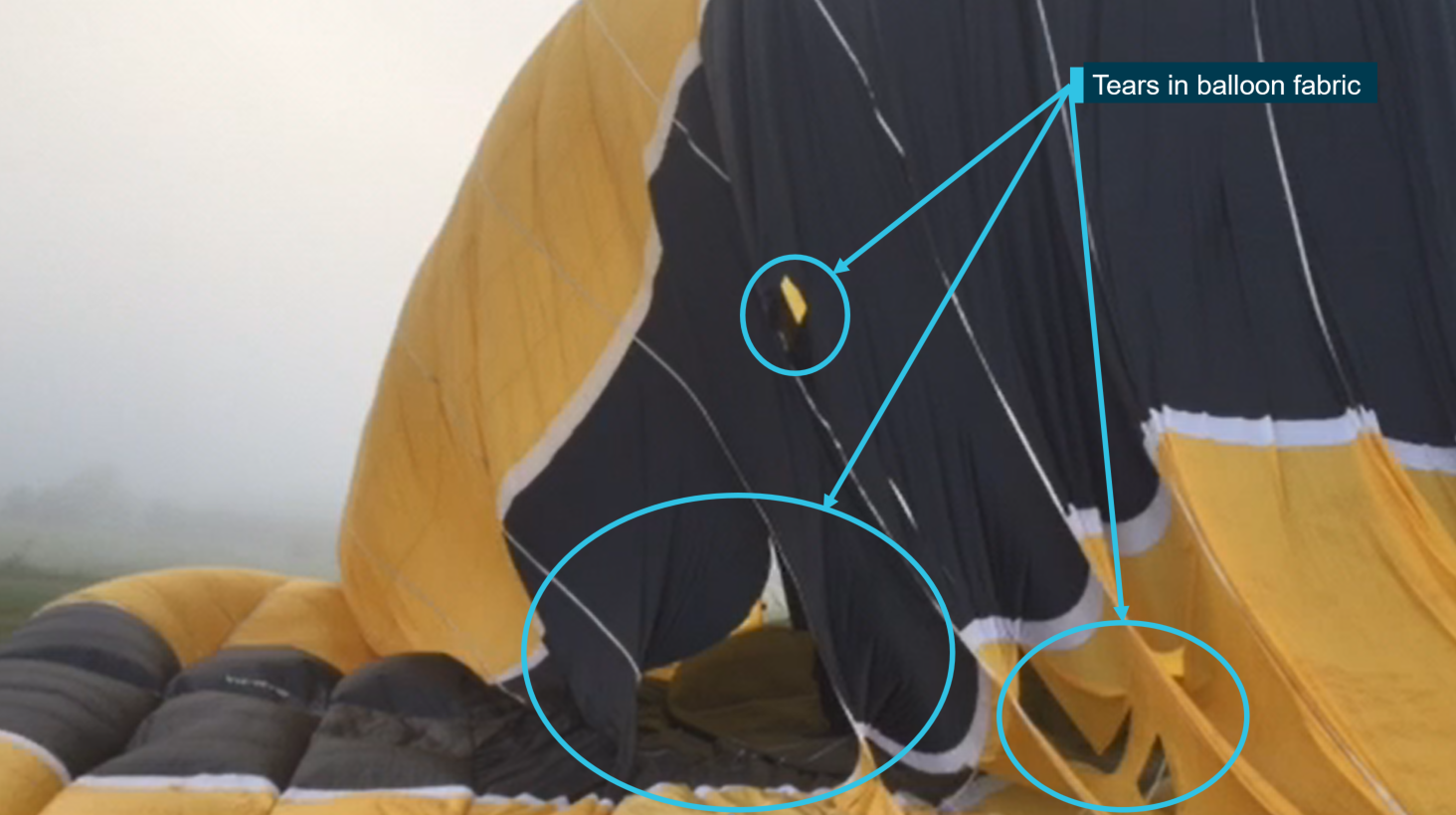 Figure 4: Damage to balloon VH-HVW.<br />
Source: Provided to ATSB