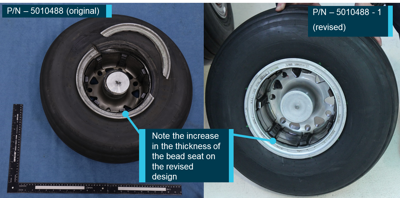 Figure 7: Example of the difference between the old and new wheel designs.<br />
Source: Manufacturer modified by the ATSB