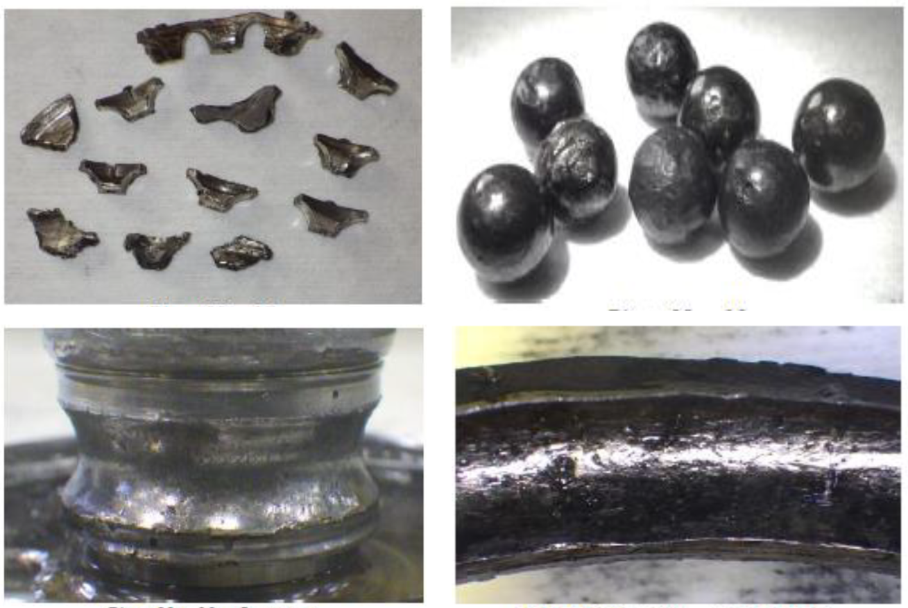 Figure 1: No. 30 bearing broken cage pieces, damaged ball bearings and spalling on the inner and outer bearing races.<br />
Source: Pratt & Whitney Canada report received from the operator