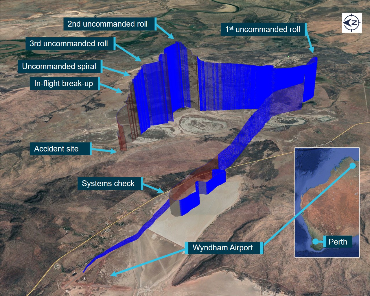 Figure 2: Flight path.<br />
Source: Airbus, Google Earth – annotated by ATSB