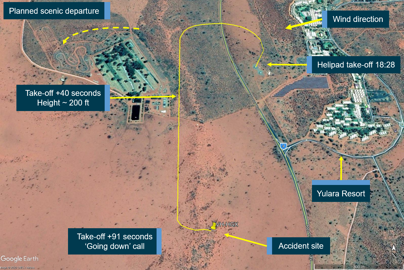 Figure 4: Accident flight path.<br />
Source: Google earth, annotated by the ATSB