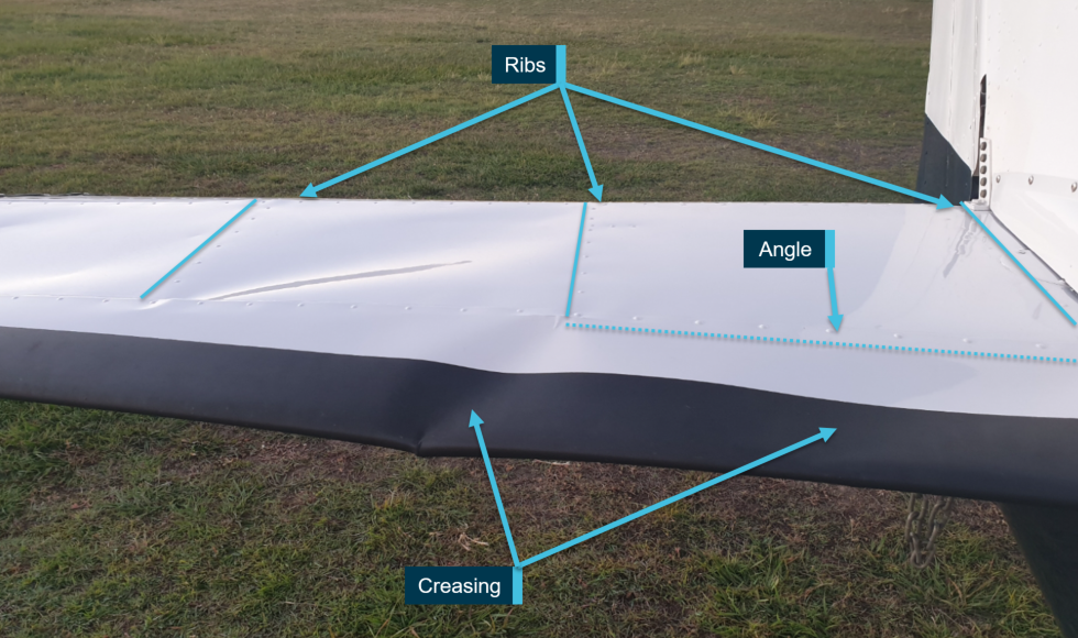 Figure 2: Right stabiliser damage.<br />
Source: Operator, annotated by the ATSB