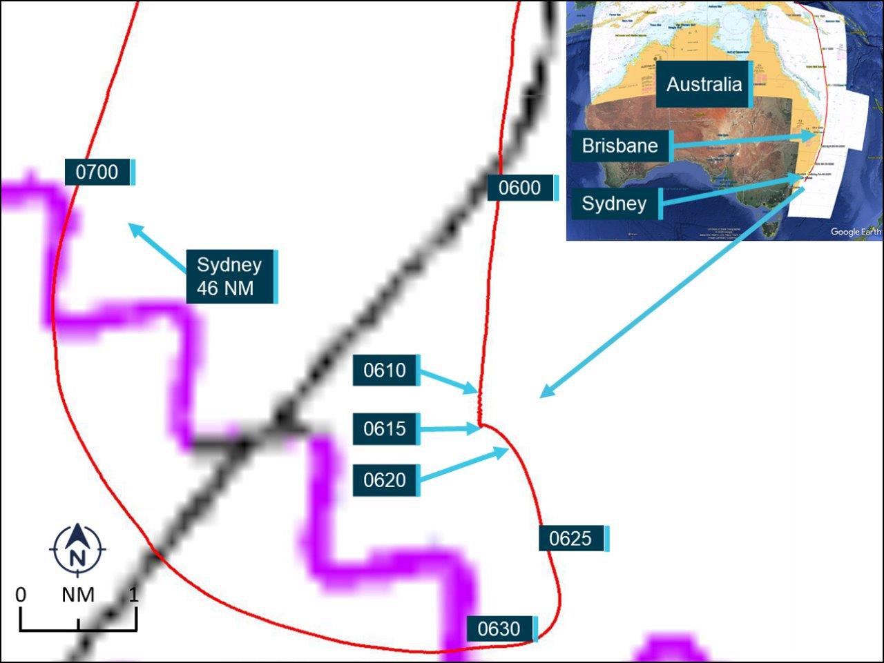 Figure 2: APL England track and incident location.<br />
Source: Australian Hydrographic Office, Google Earth, annotated by the ATSB