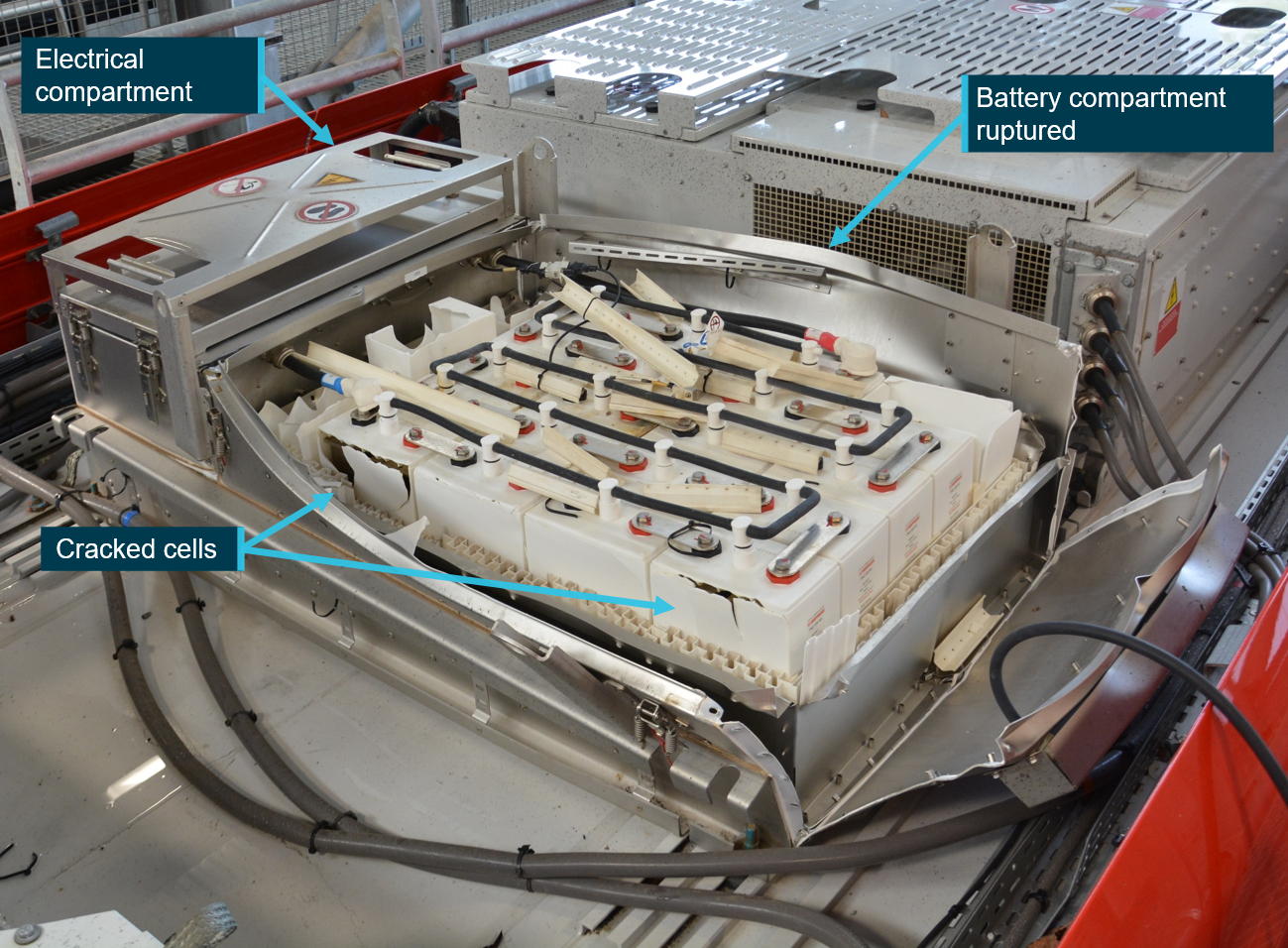 Figure 10: LRV 053 ruptured battery compartment.<br />
Source: OTSI