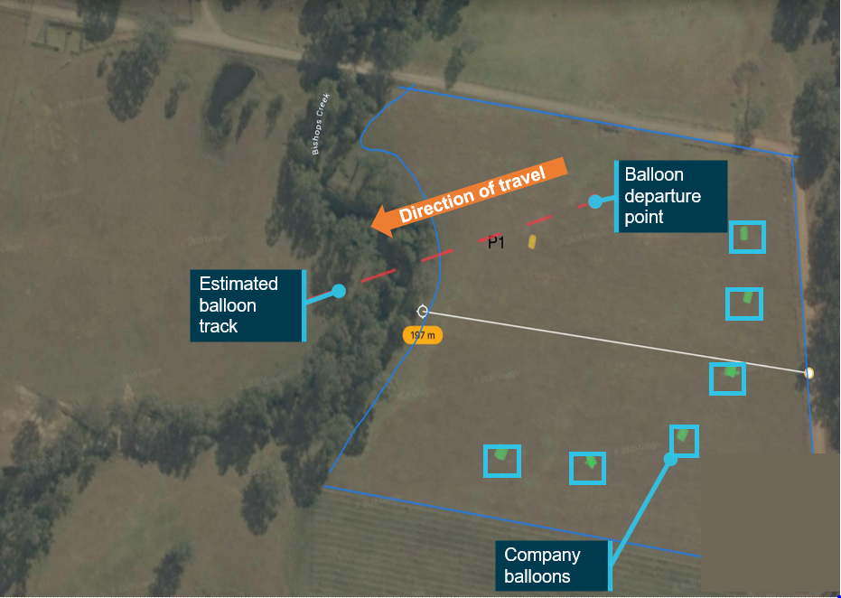 Figure 1: Approximate balloon track.<br />
Source: Operator, annotated by ATSB