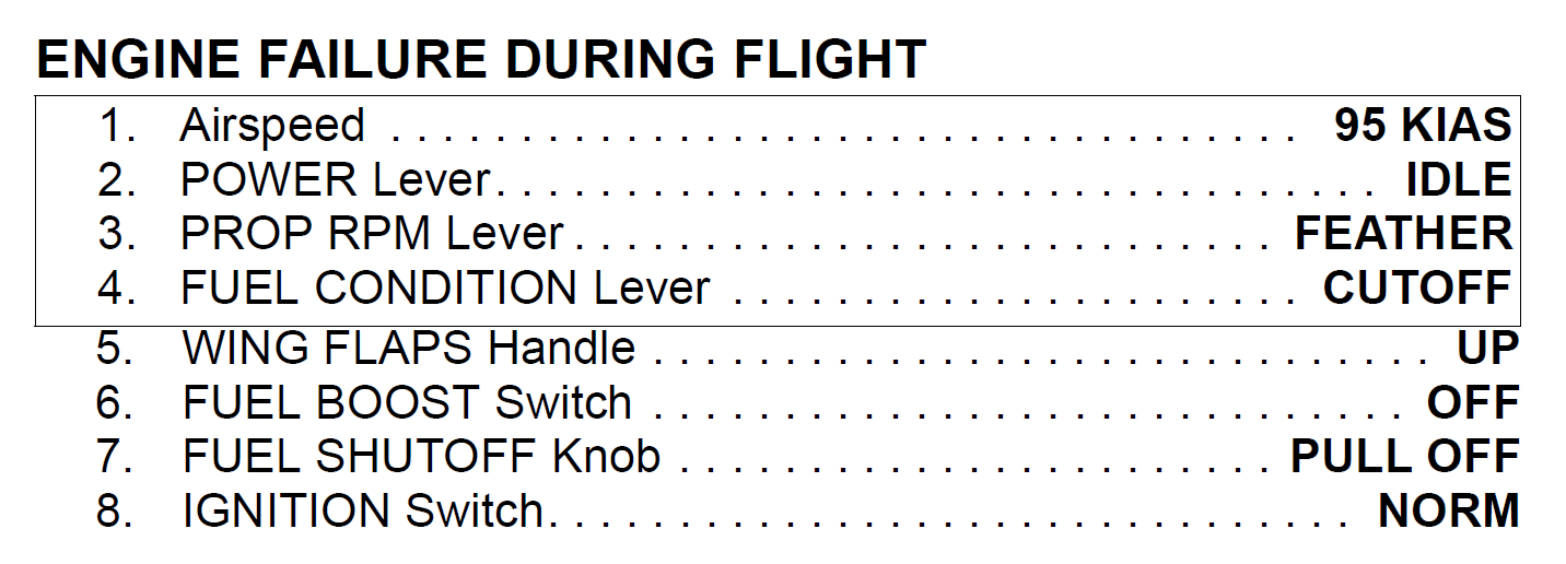 Figure 3: Cessna 208B initial items for the engine failure procedure.<br />
Image source: Cessna - Textron Aviation