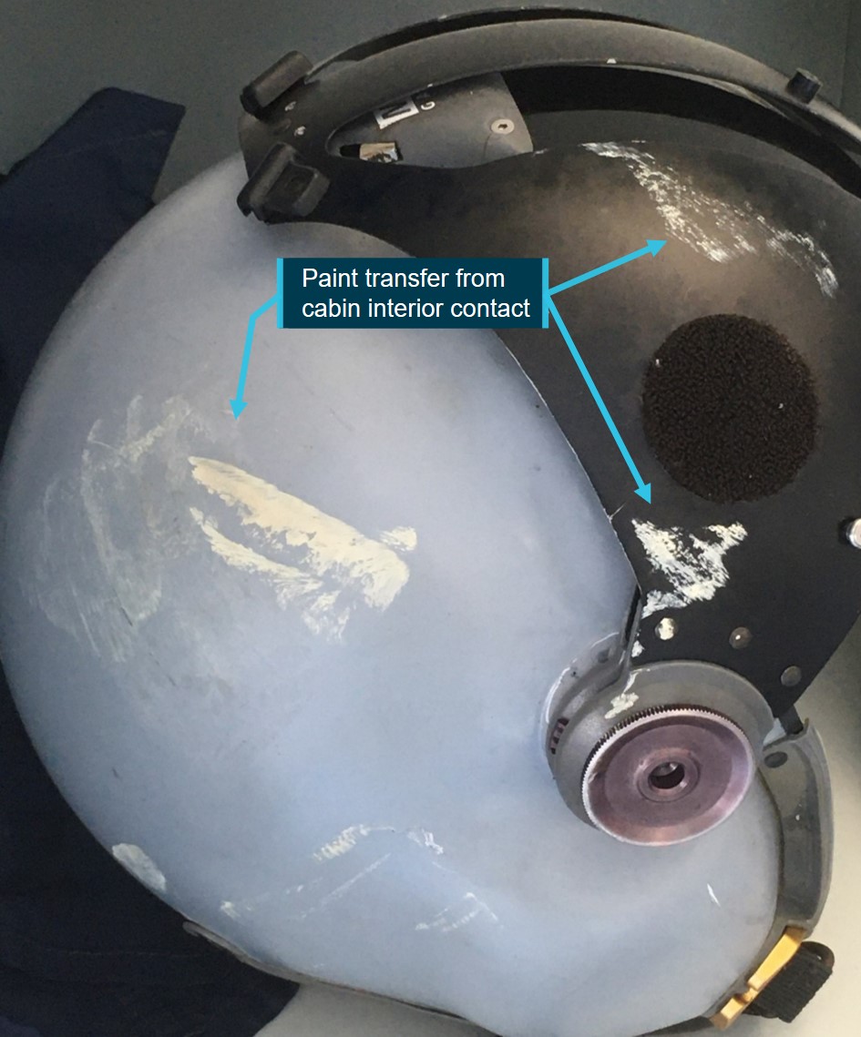 Figure 4: Pilot helmet showing contact with cabin interior