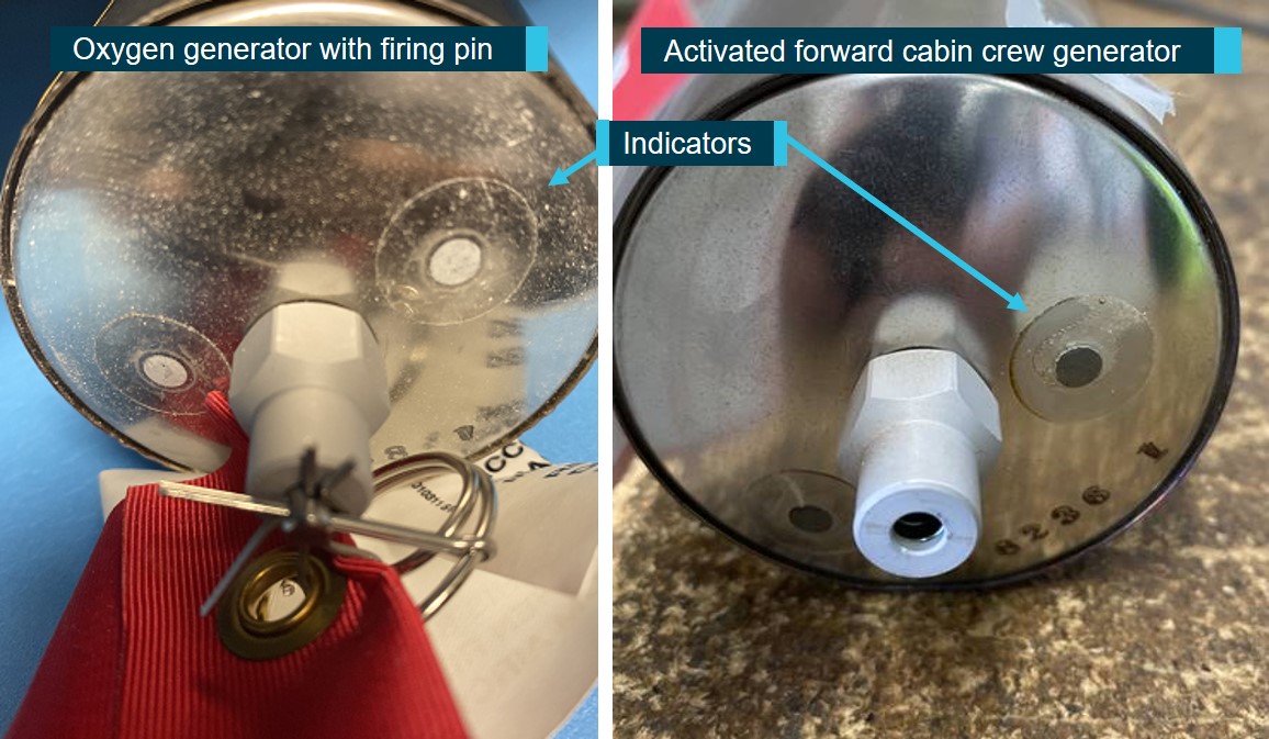 Figure 4: Oxygen generator firing pin and activated forward cabin crew generator