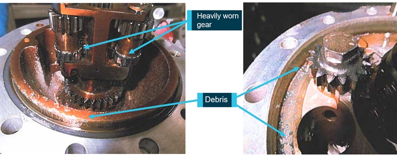 Figure 5: Internal damage to drive, planetary and transfer gear within the FFR