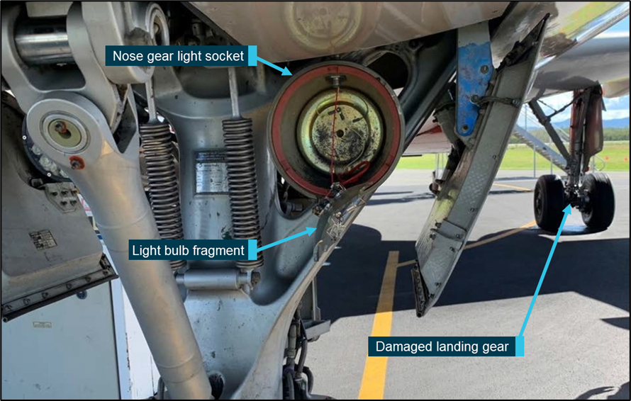 Example of temporary runway end light  - taped to be directional