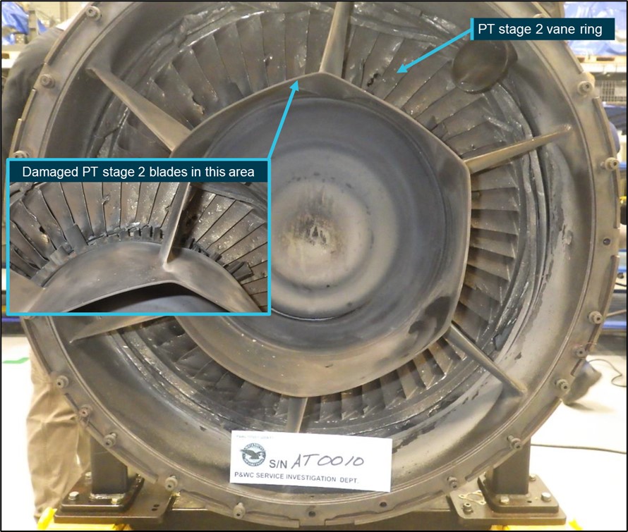 Figure 1: Rear-view of engine showing second-stage PT damage