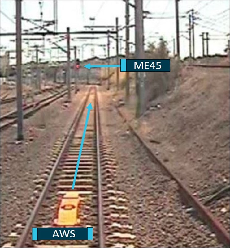 Figure 3: AWS magnet and signal ME45 displaying a red (stop) aspect