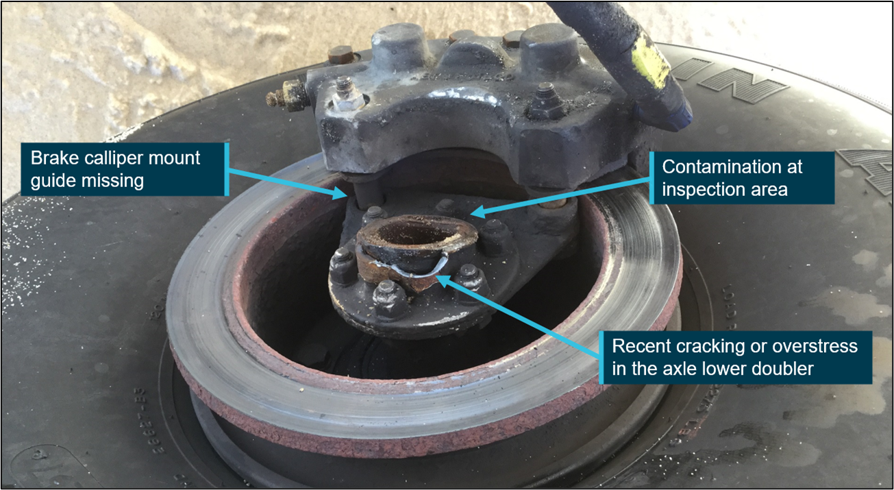 VH-BFS right main wheel, brake and axle taken just after 31 October 2019 occurrence