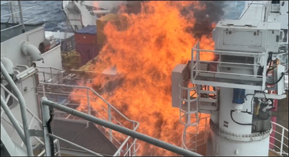 Figure 4: Flames from the port engine room exhaust casing