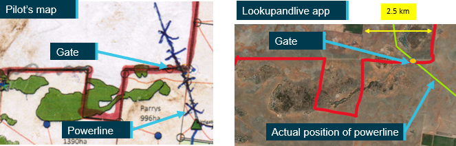 Figure 5: Map location compared with actual powerline location