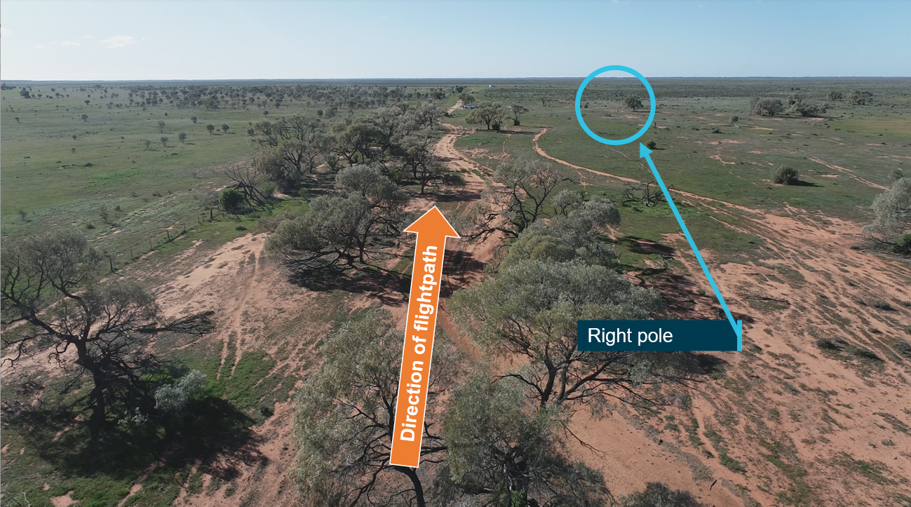 Figure 15: RPA footage of reconstructed flight path showing right pole from about 240 m