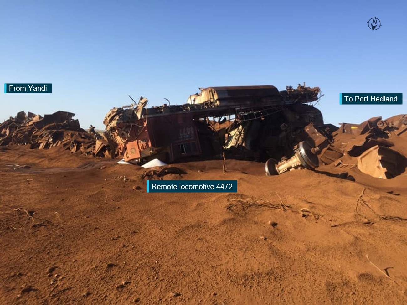 Figure 4: Ore cars and remote locomotive 4427 wreckage at Turner South