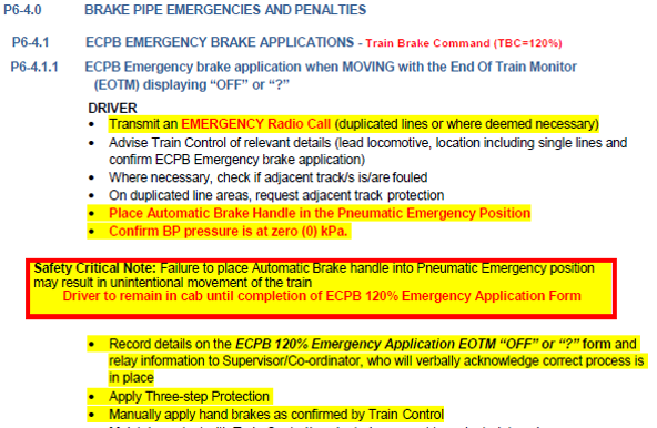 Figure 16: Extract from BHP Operating Instruction OI 18-75 – procedure p6-4.0