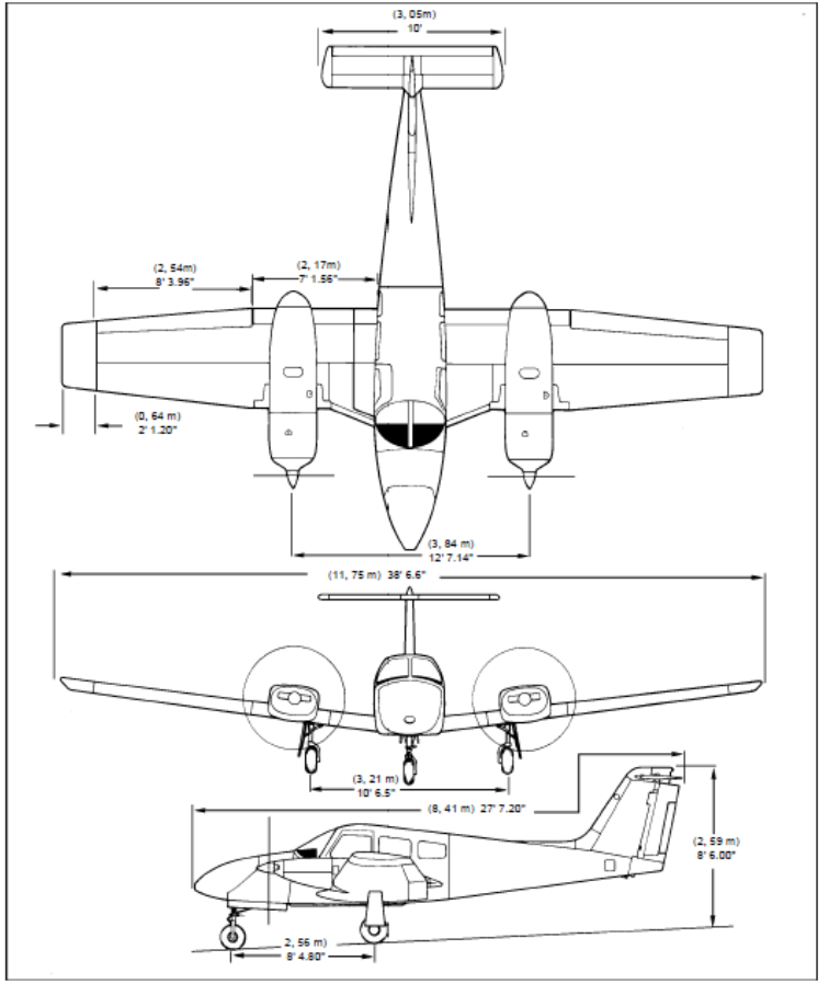 Figure 4: PA-44-180 3 view diagram