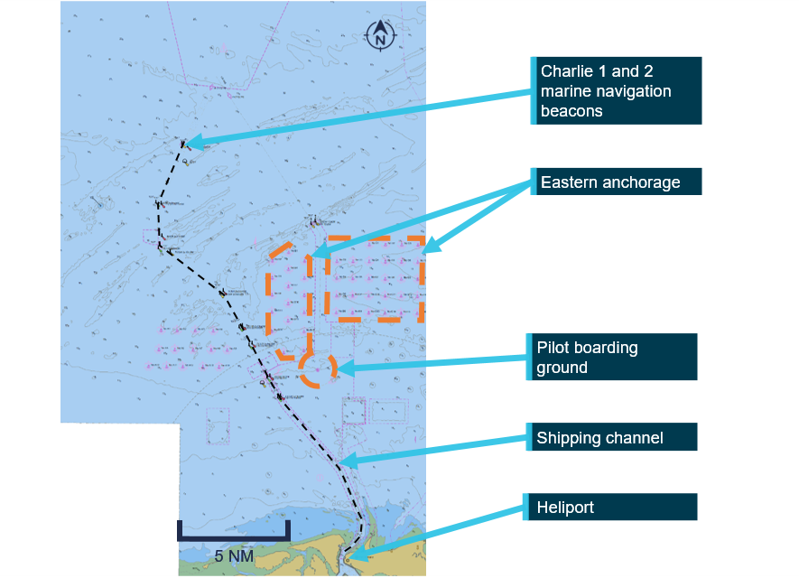 Figure 1: Chart showing relevant features at the seaport of Port Hedland