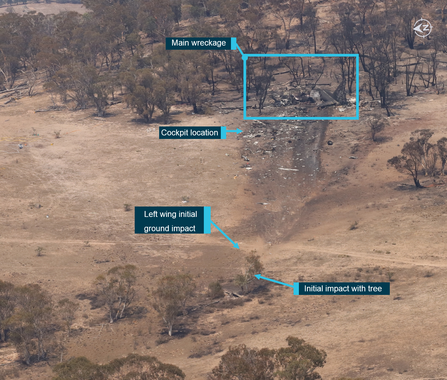 Figure 9: Accident site overview showing the wreckage trail