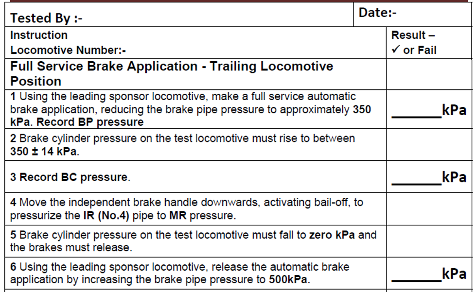 Figure 18: Extract of locomotive test procedure used by independent consulting firm in 2014