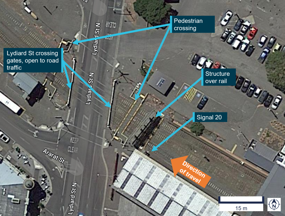 Figure 8: Aerial view of Lydiard Street North level crossing