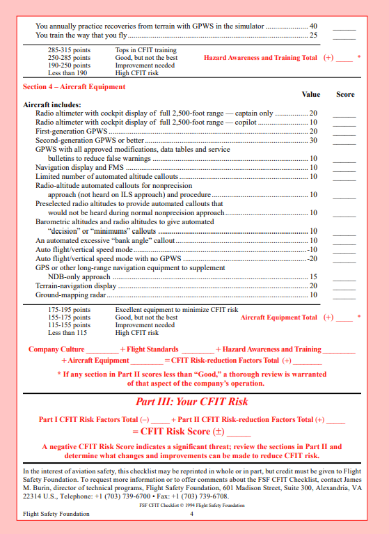 Appendix G – Flight Safety Foundation CFIT Checklist