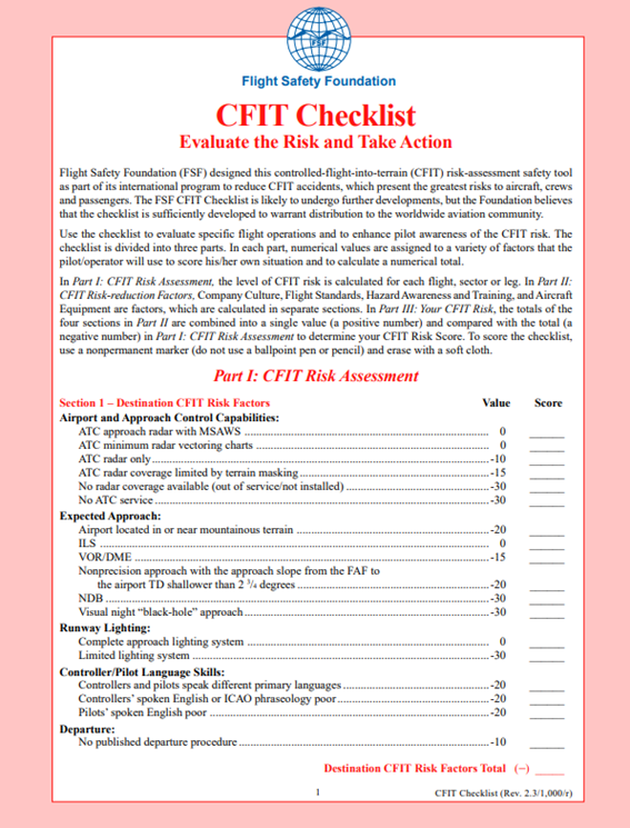 Appendix G – Flight Safety Foundation CFIT Checklist