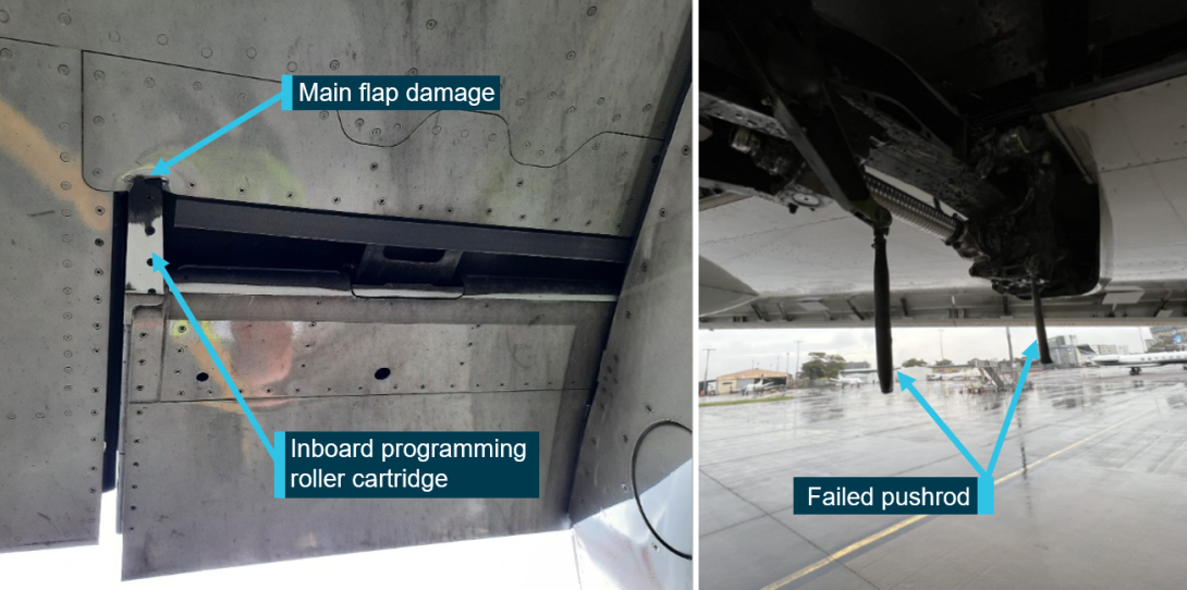 Figure 3: The programming roller cartridge obstructed by the main flap (left) and the failed pushrod (right)