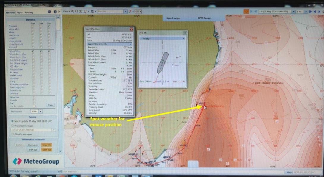 Figure 9: Weather map from SPOS data as used by the master prior to the incident