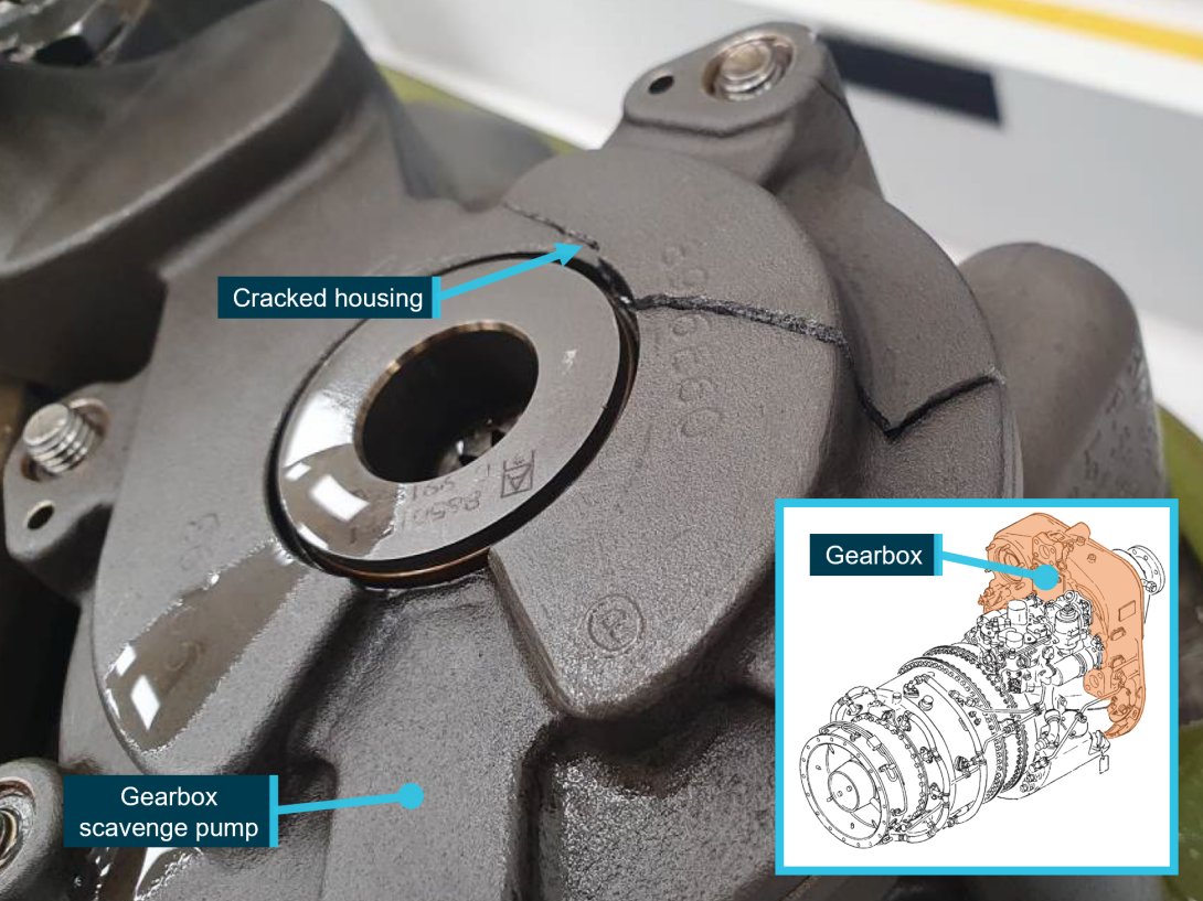 Figure 3: Cracked reduction gearbox scavenge pump housing