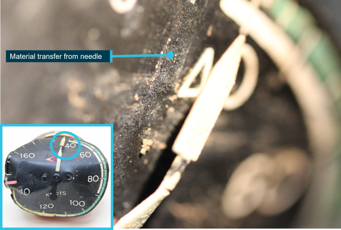 Figure 4: VH‑REU airspeed indicator with material transfer