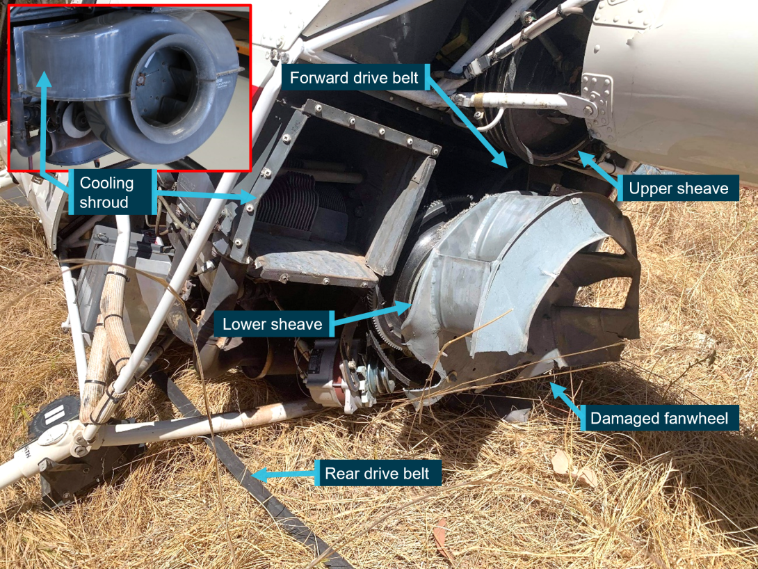 Figure 1: Damage to cooling fanwheel and missing shroud 