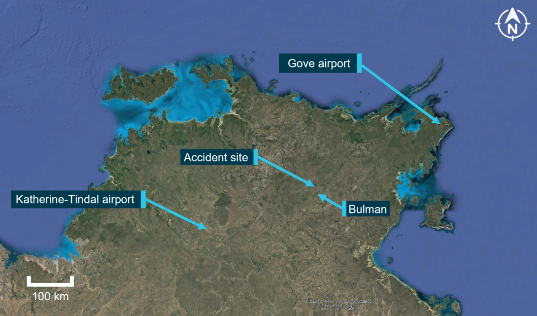 Figure 1: Satellite view of the Northern Territory showing the location of the accident site