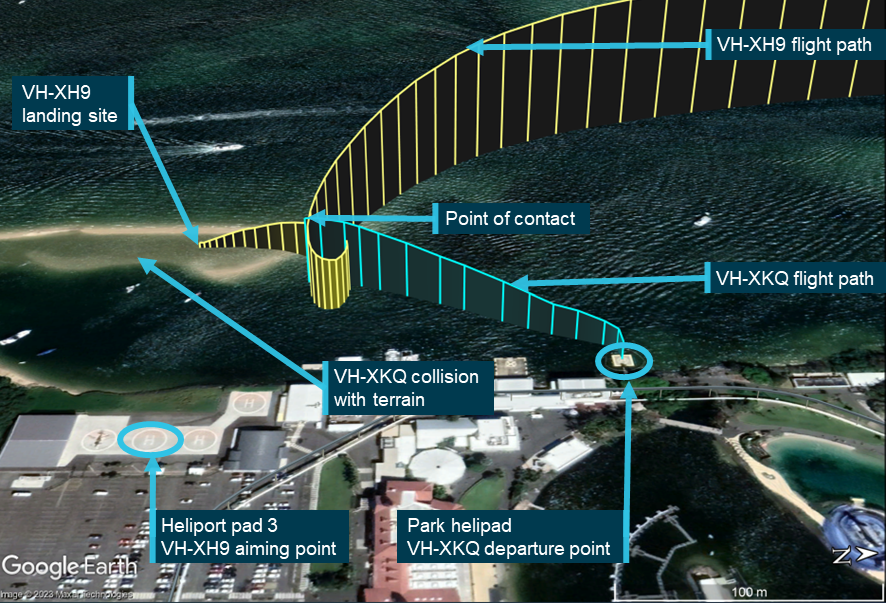 Figure 4: Preliminary flight path reconstruction of VH-XH9 and VH-XKQ