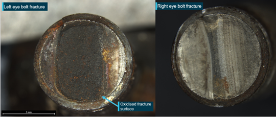 Figure 8: Corrosion level differences between left and right eye bolt fracture surfaces